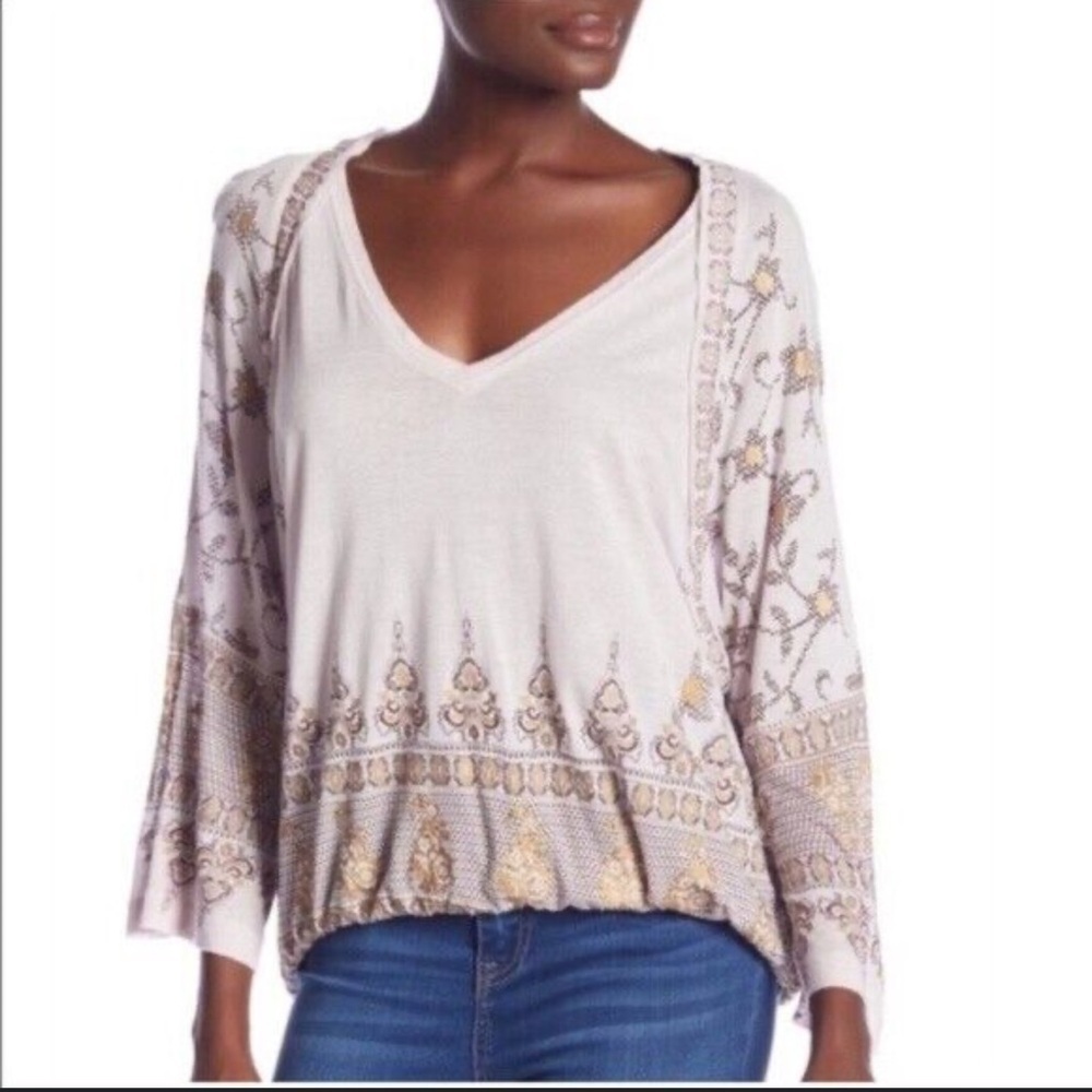 Free People Printed Bell Sleeve Top Size S